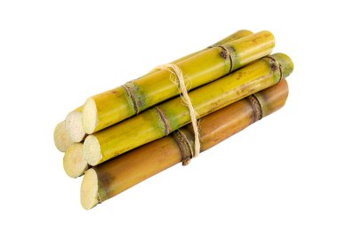 Şeker kamışı parçalara ayrılmış, izole edilmiş beyaz arkaplan