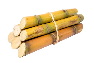 Şeker kamışı parçalara ayrılmış, izole edilmiş beyaz arkaplan