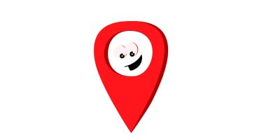Gülen yüzlü çizgi film tarzı kırmızı GPS konumu, navigasyon, haritalar, teslimat hizmetleri ve konum tabanlı uygulamaları temsil ediyor. Mobil uygulamalar, kullanıcı arayüzleri, markalaşma ve dijital ürünler için uygun dostane ve modern tasarım.