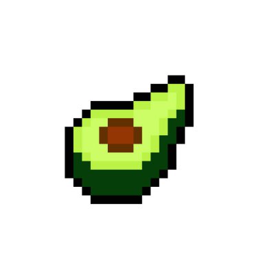 Piksel avokado görüntüsü. 8 bit oyun varlıkları için. çapraz dikiş deseni veya t-shirt tasarım vektör çizimi.