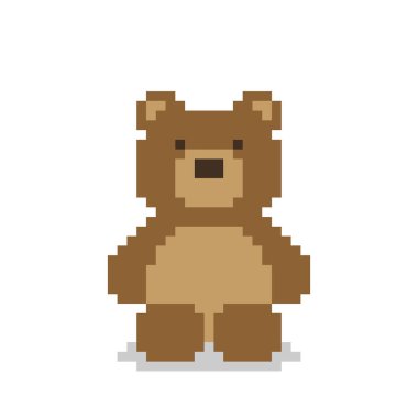 Kahverengi ayı pikseli görüntü. 8 küçük oyun için. çapraz dikiş deseni veya t-shirt tasarım vektör çizimi.