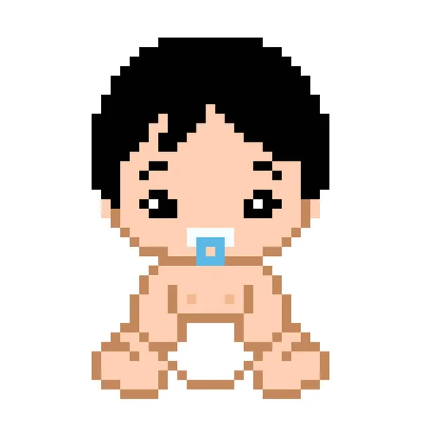 Menino Pixel Sentado Imagem Padrão Bebê Bonito Para Jogos Bits —  Vetores de Stock