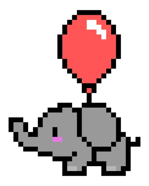 風船ガスで象を飛んでピクセル 象の絵だ 8ビットゲームのために クロスステッチパターンやTシャツデザインベクトルイラスト — ストックベクタ