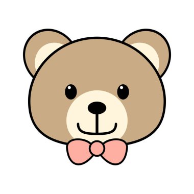Tatlı kahverengi ayı ikonu, çocuk çıkartmaları ve tişört tasarımı için. Ayı yüzünün vektör illüstrasyonu.