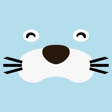 Beyaz deniz aslanı çizgi film yüzü. Çocuklar için basit, şirin, hayvan suratlı tişört tasarımı. Vektör illüstrasyonu.