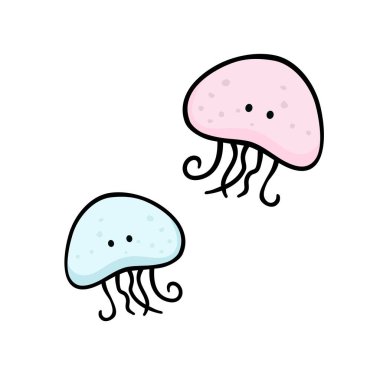 Şirin renkli denizanası ikonu. Okyanus dünyası. vektör illüstrasyonu.