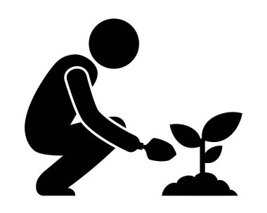 Kürek ikonuyla ağaç dikiyorum. bitki yeni ağaç vektörü. beyaz arkaplanda izole