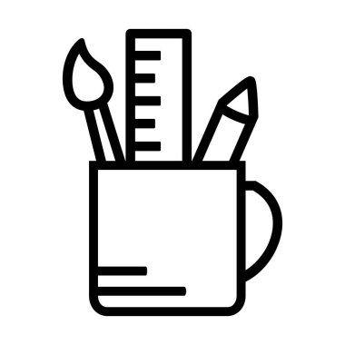 Kalem tutucu satır simgesi, beyaz üzerine izole edilmiş doğrusal resim. Kırtasiye kalem bardağı sembolü, bilgisayar, karalama ve uygulamalar için logo illüstrasyonu