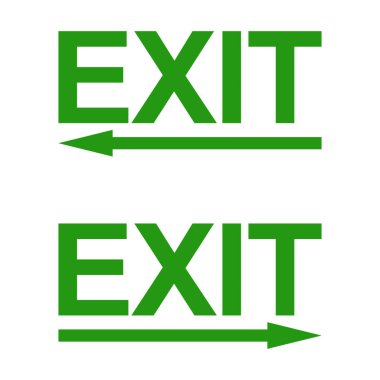 Acil durumlar için beyaz arka planda yeşil çıkış işareti. Çıkış simgesini ateşle