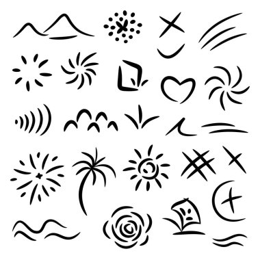 Vektör El simgeler ve element desenleri çizdi. Vektör İllüstrasyonu.