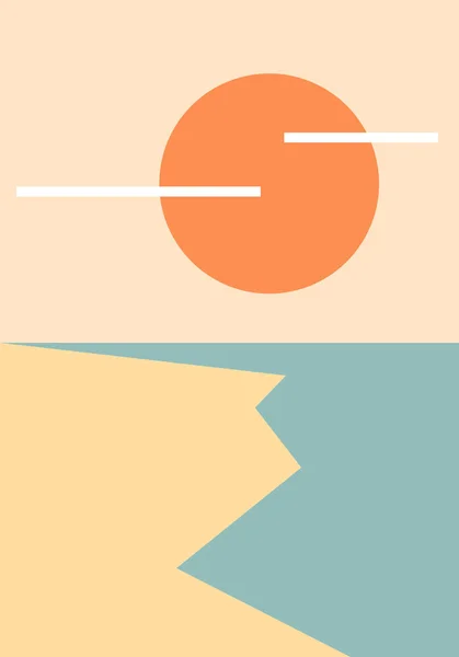 夕阳西下的海滨风景与轮廓 社交媒体 Ui的矢量图解背景 — 图库矢量图片