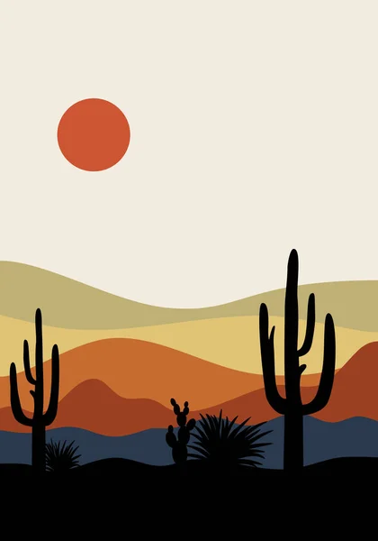Modern Minimalista Absztrakt Illusztráció Természetes Absztrakt Táj Háttér Nap Sivatag — Stock Vector