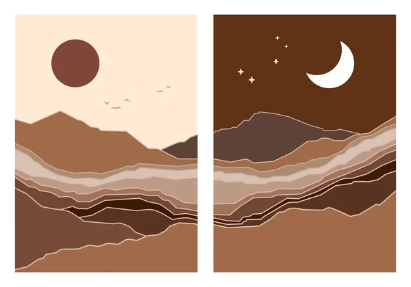 Ilustração Abstrata Minimalista Moderna Cartazes Dia Noite Fundo Natural Paisagem — Vetor de Stock