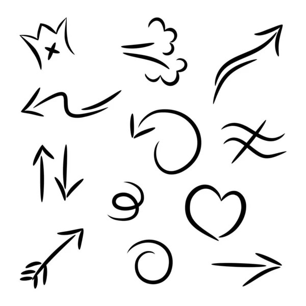 Setas Elementos Conjunto Desenhados Mão Para Design Conceito Doodle Abstract —  Vetores de Stock
