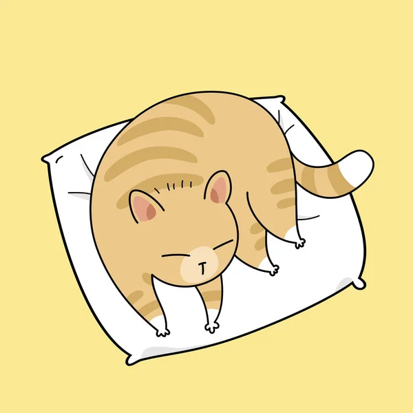 かわいい猫が枕で寝ている ウェブや子供のTシャツのデザインのための漫画の猫 ベクターイラスト — ストックベクタ