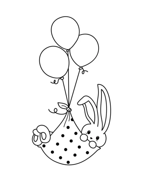 Крольчата Летают Воздушными Шарами Раскрашивают Картинки Разрабатывают Детские Футболки — стоковый вектор