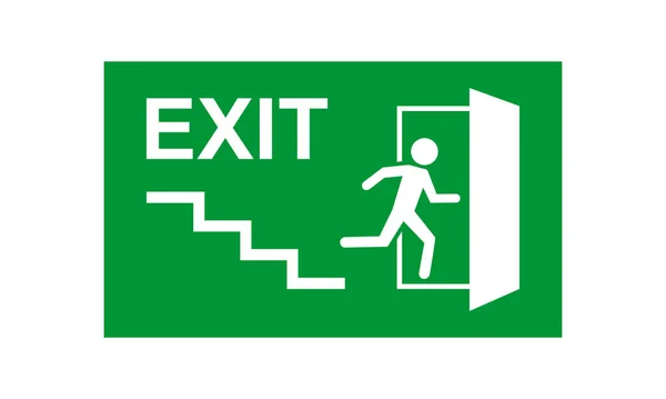 Ausfahrt Schild Auf Grün Weiß Für Den Notfall Mann Treppenhaus — Stockvektor