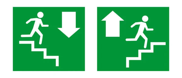 Вгорі Внизу Значок Піктограми Бігти Людиною Сходах Знак Виходу Зелений — стоковий вектор