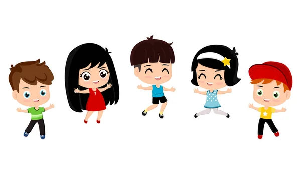 Kids Playing Jumping Together Vector Illustration Back School — Stock Vector