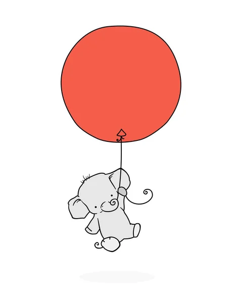 Elefante Voando Balão Grande Bonito Desenho Animado Elefante Esboço Isolado — Vetor de Stock