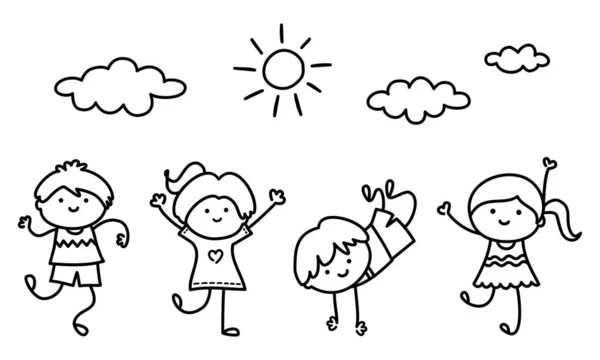 Děti Hrají Venku Šťastné Děti Vektorová Ilustrace Obrázku Pro Děti — Stockový vektor