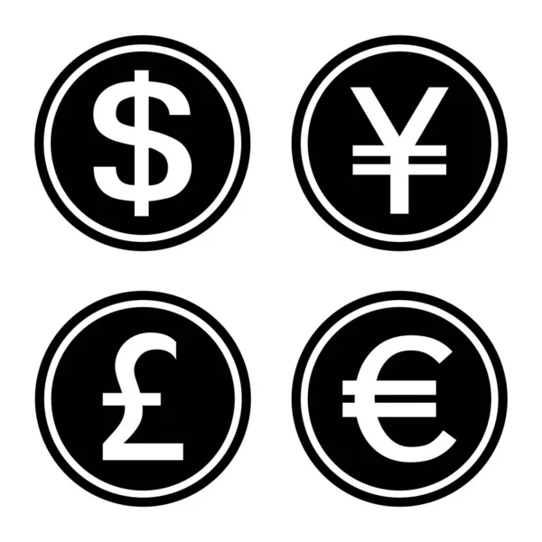 Иконы Денежный Набор Доллар Йена Pound Евро Значок Веб Приложения — стоковый вектор