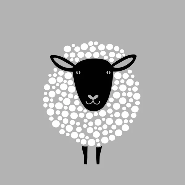 Çizgi Film Koyunları Siluette Güzel Hayvan Portreleri Duvar Tasarımı Için — Stok Vektör