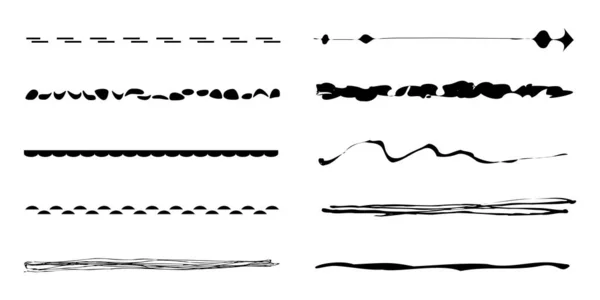 Una Colección Diez Líneas Dibujadas Mano Líneas Pincel Pinceladas Subrayas — Vector de stock