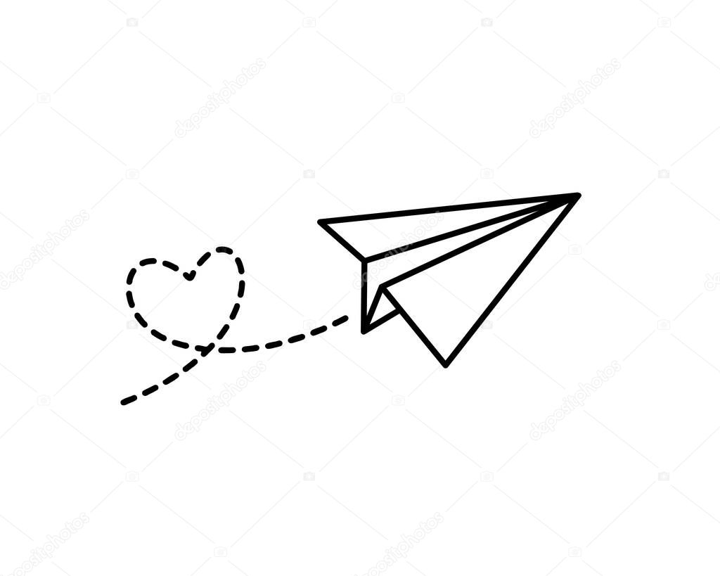 icon of a paper airplane with love smoke. Vector illustration.
