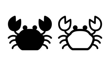 Yengeç ikonu. Crab set line ve siluet işareti beyaz arka planda web ve uygulama için. Kanser logosu. Vektör illüstrasyonu.