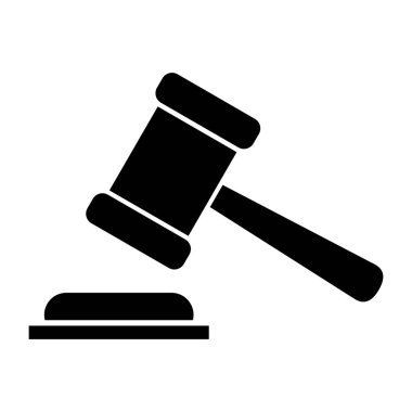 Yargıç çekiç ikonu. Beyaz arkaplanda izole edilmiş düz biçimdeki vektör illüstrasyon simgesi tasarımı.
