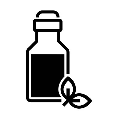 İlaç şişesi ve taslak simgesi bırakıyor. Alternatif bitkisel tıp basit vektör ikonu. Sembol, logo çizimi. Piksel mükemmel vektör