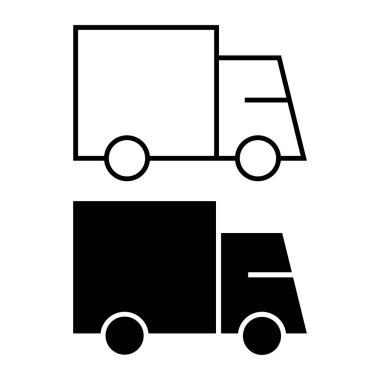 Teslimat kamyonu paket ikonu. Ulaşım simgesi düz vektör biçimi