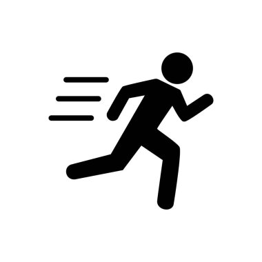 Koşan adam simgesi beyaz siyah siluet. Vektör illüstrasyonu