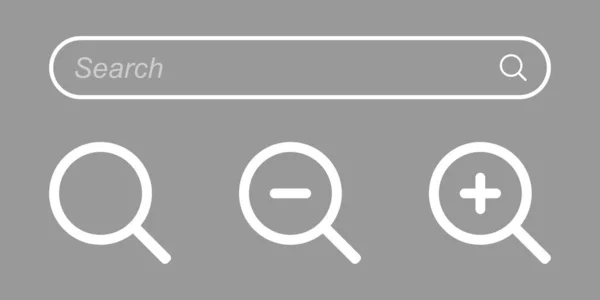 Белое Лупа Значок Поиска Плоский Векторный График Изолированном Сером Фоне — стоковый вектор