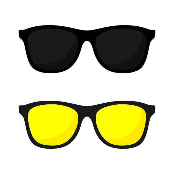 Brillensymbol Gläser Set Schwarz Gelbe Gläser Sonnenbrille Logo Isoliert Icons — Stockvektor