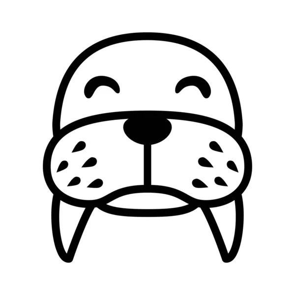 Ikona Mrože Kreslený Obličej Mrože Roztomilý Jednoduchý Zvířecí Obličej Vektor — Stockový vektor