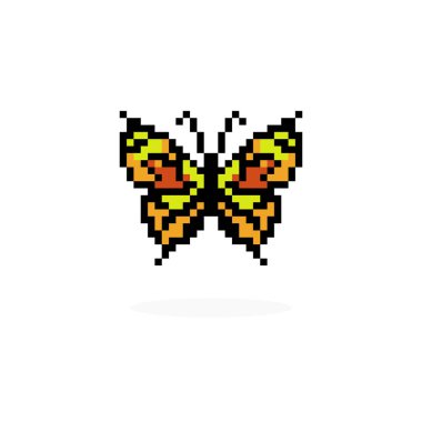 Kelebek pikseli. Kelebek lego kalıbı. Çapraz dikiş deseninin vektör illüstrasyonu.