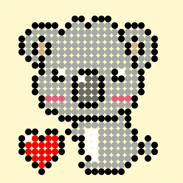 Pontos Pixel Koala Com Imagem Amor Ilustração Vetorial Pixel Art — Vetor de Stock