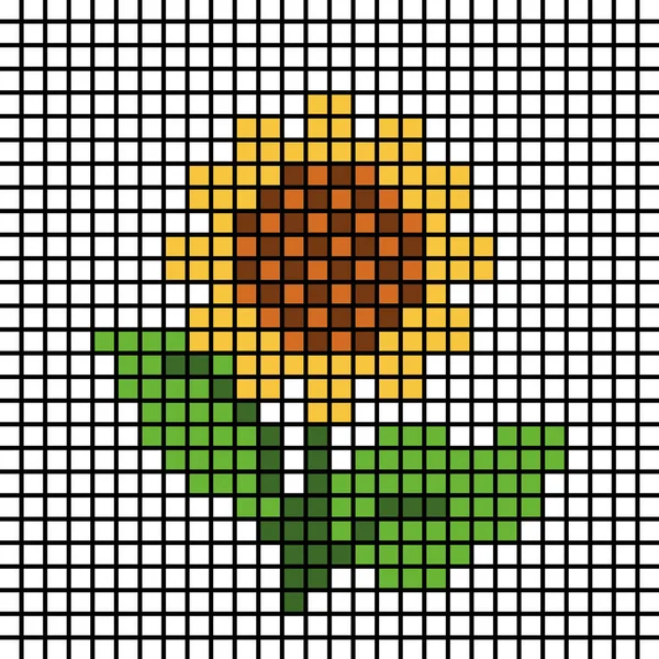 Patrón Mosaico Girasol Pixel Imagen Girasol Vector Ilustración Pixel Art — Vector de stock