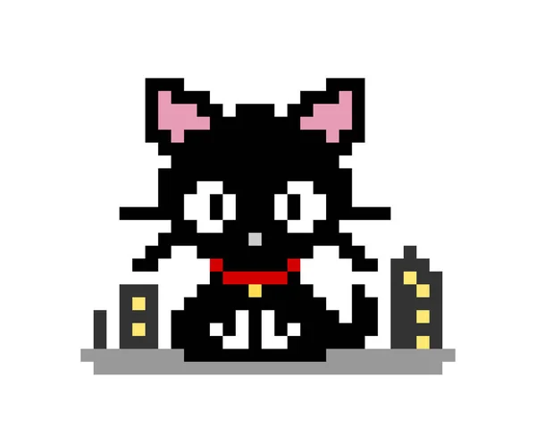 Citra Kucing Hitam Piksel Ilustrasi Vektor - Stok Vektor