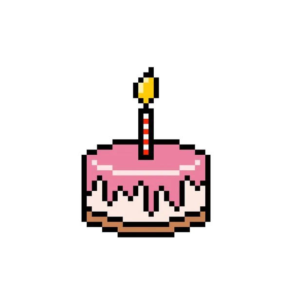 Pixel Birthday Cake Image Vector Illustration Cross Stitch Pattern Retro — Stock Vector