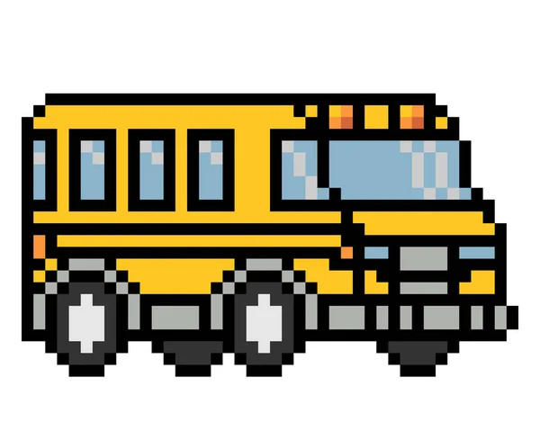 Pixel校车黄色校车的T恤孩子 病媒图解 — 图库矢量图片