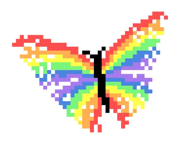 Regenbogenschmetterlingsmuster Pixel Schmetterlingsbild Vektor Illustration Der Pixelkunst — Stockvektor