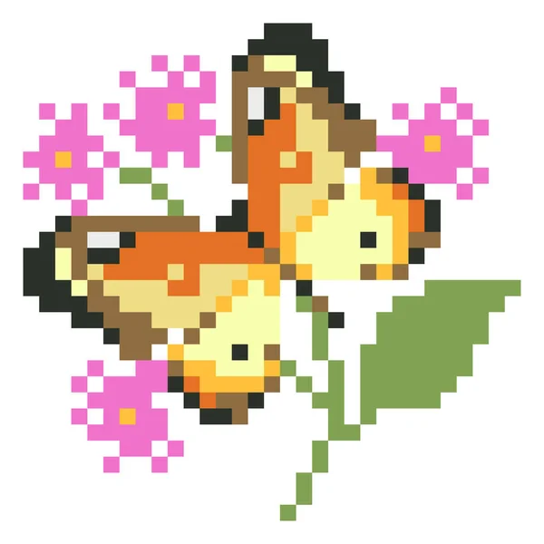 Borboleta Com Padrão Flor Imagem Borboleta Pixel Ilustração Vetorial Pixel — Vetor de Stock