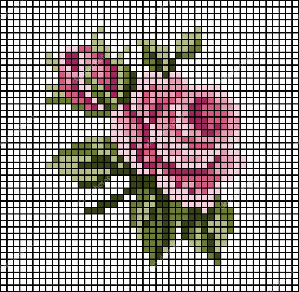 Rose mosaic tile pattern. Vector illustration of a rose flower.