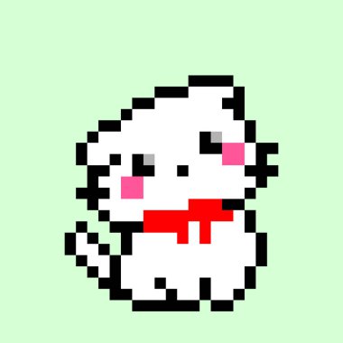 Beyaz Kedi. Piksel kedi görüntüsü. Piksel Sanatının Vektör İllüstrasyonu.