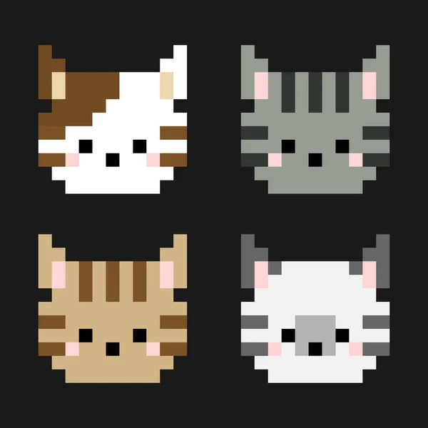 Cabeça Gato Pixel Tabby Pixel Arte Vetor Ilustração — Vetor de Stock