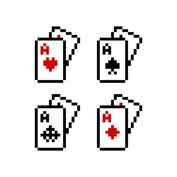 Pixelkort Poker Bilder Spjut Spader Kryddnejlikor Hjärtan Kakel Diamanter Pokerkortsmönster — Stock vektor
