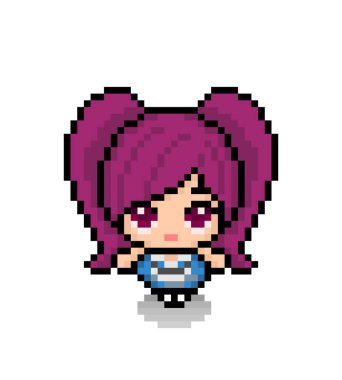 Küçük tatlı bir kızın pikseldeki görüntüsü. vektör illüstrasyonu